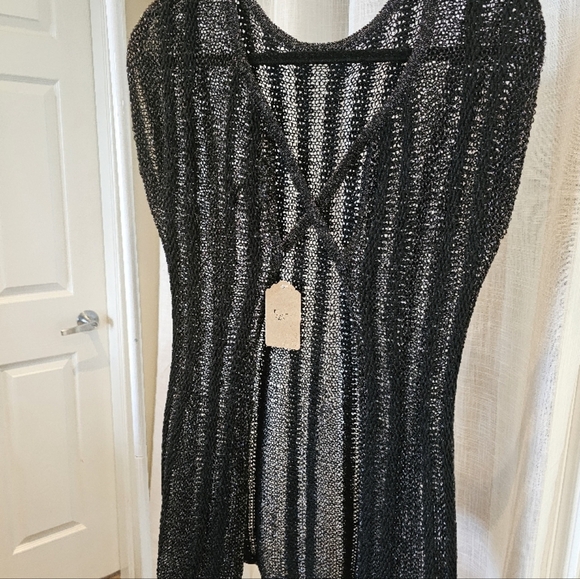 Black Striped X-Pattern Sweater/coverup. - Picture 2 of 2